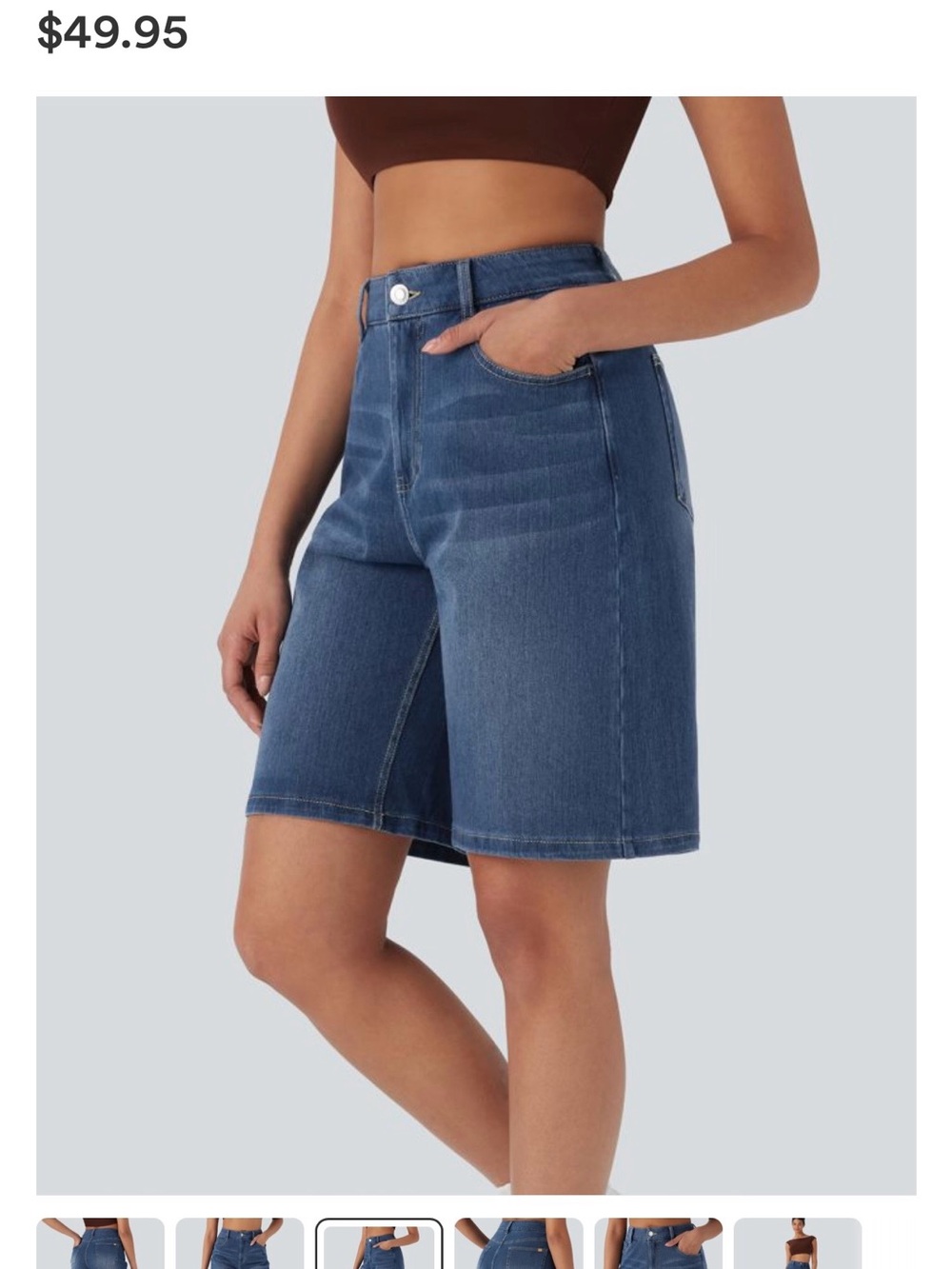 HALARA High-Rise Denim Bermuda Shorts in Medium Blue